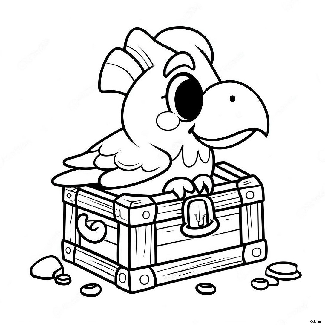 Colorful Pirate Parrot On Treasure Chest Coloring Page 51615 42982