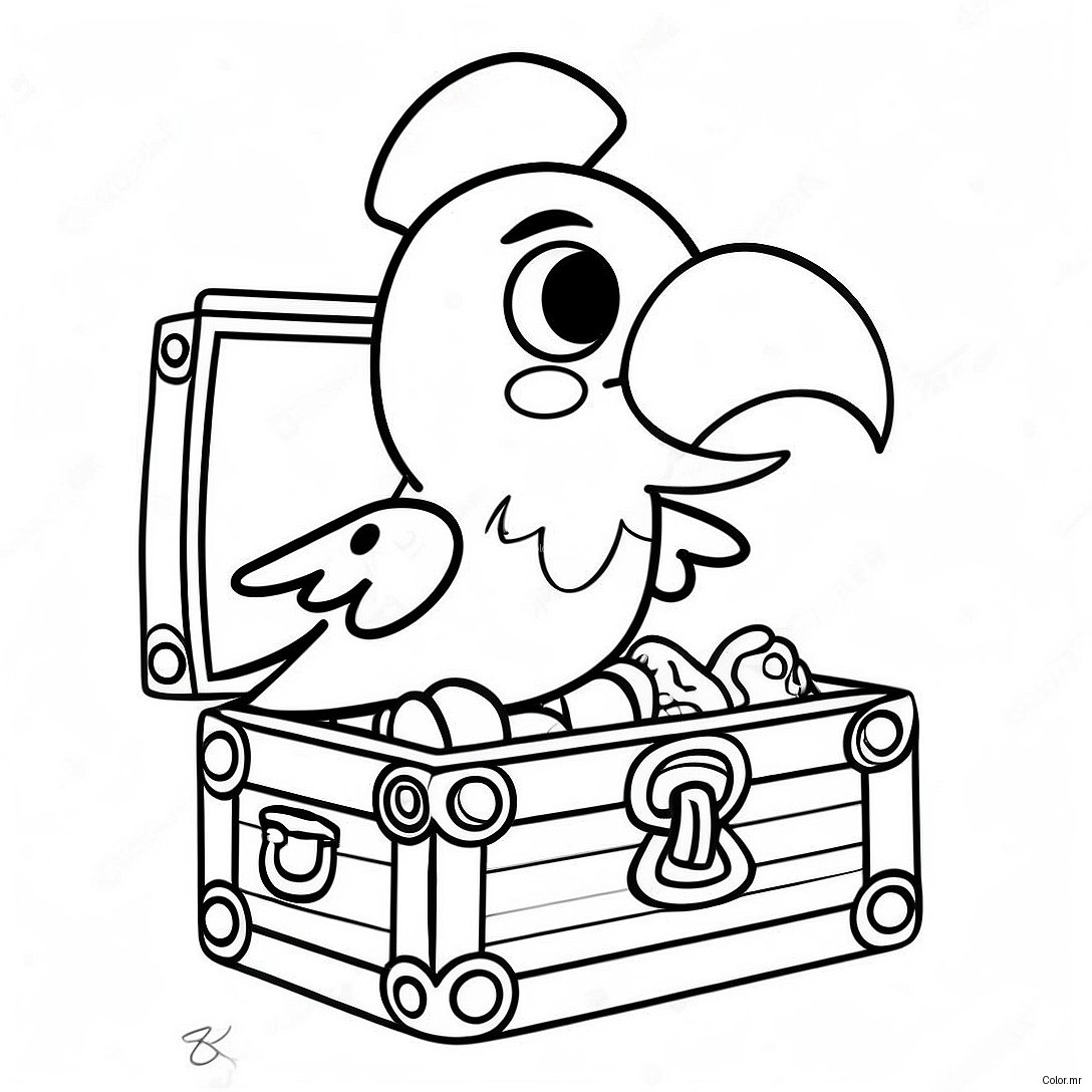Colorful Pirate Parrot On Treasure Chest Coloring Page 51615 42983