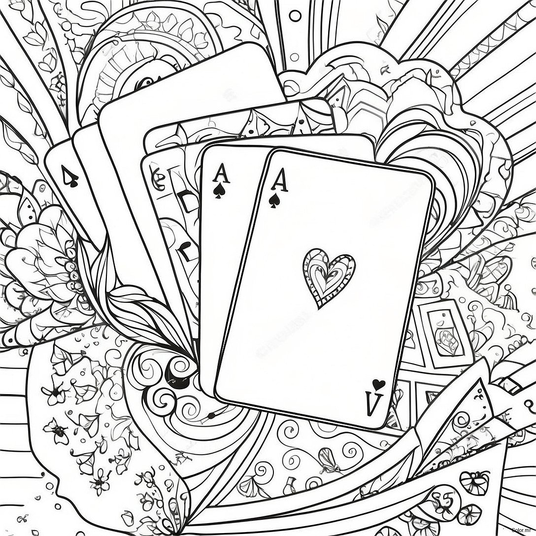Colorful Playing Cards On A Table Coloring Page 32280 16722