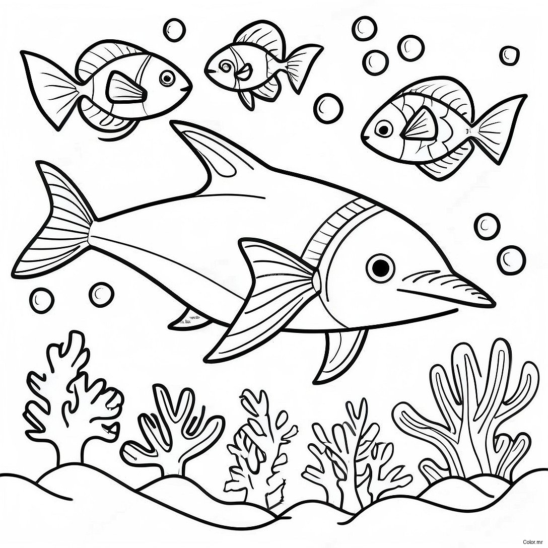 Colorful Swordfish With Coral Reef Coloring Page 36385 30331