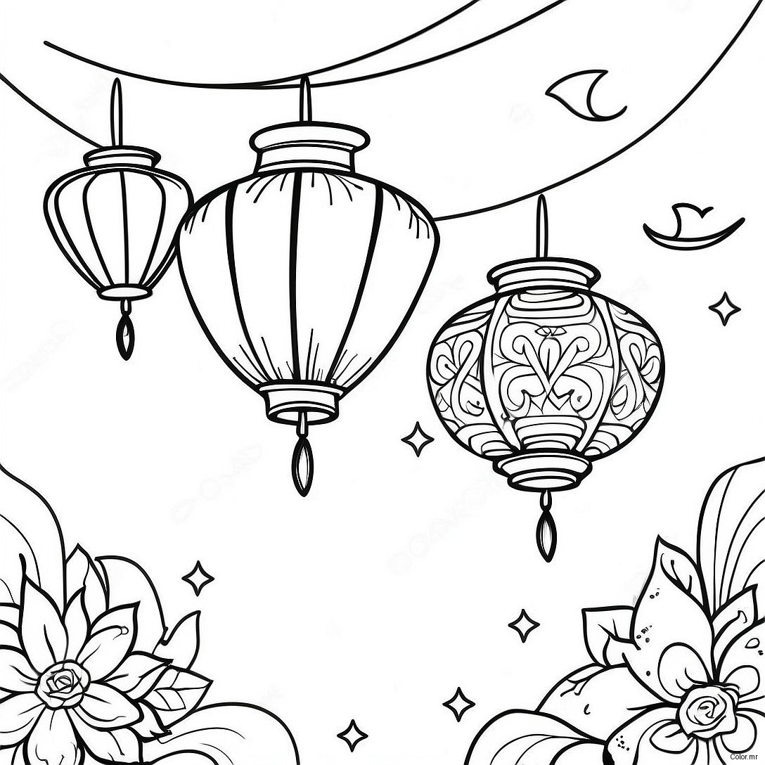 Colorful Tangled Lanterns In The Night Sky Coloring Page 46574 38780