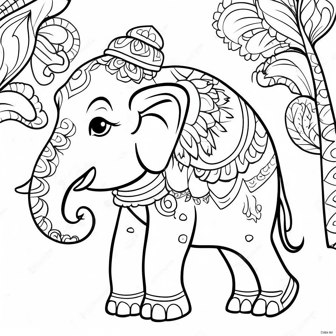 Colorful Thai Elephant Parade Coloring Page 37096 30893
