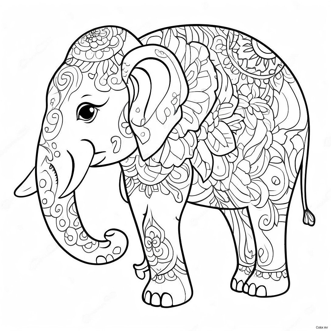 Colorful Thai Elephant Parade Coloring Page 37096 30894
