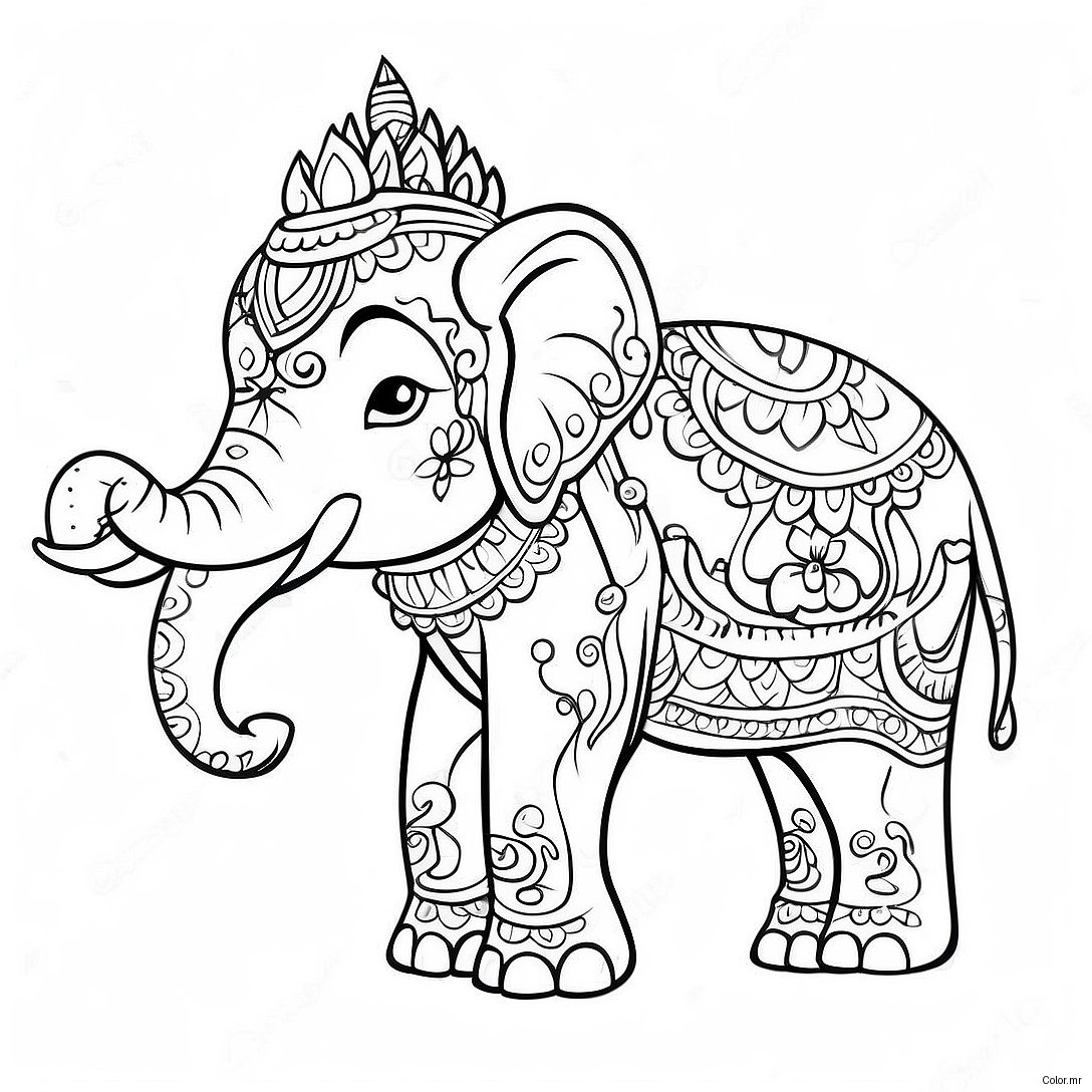 Colorful Thai Elephant Parade Coloring Page 37096 30896
