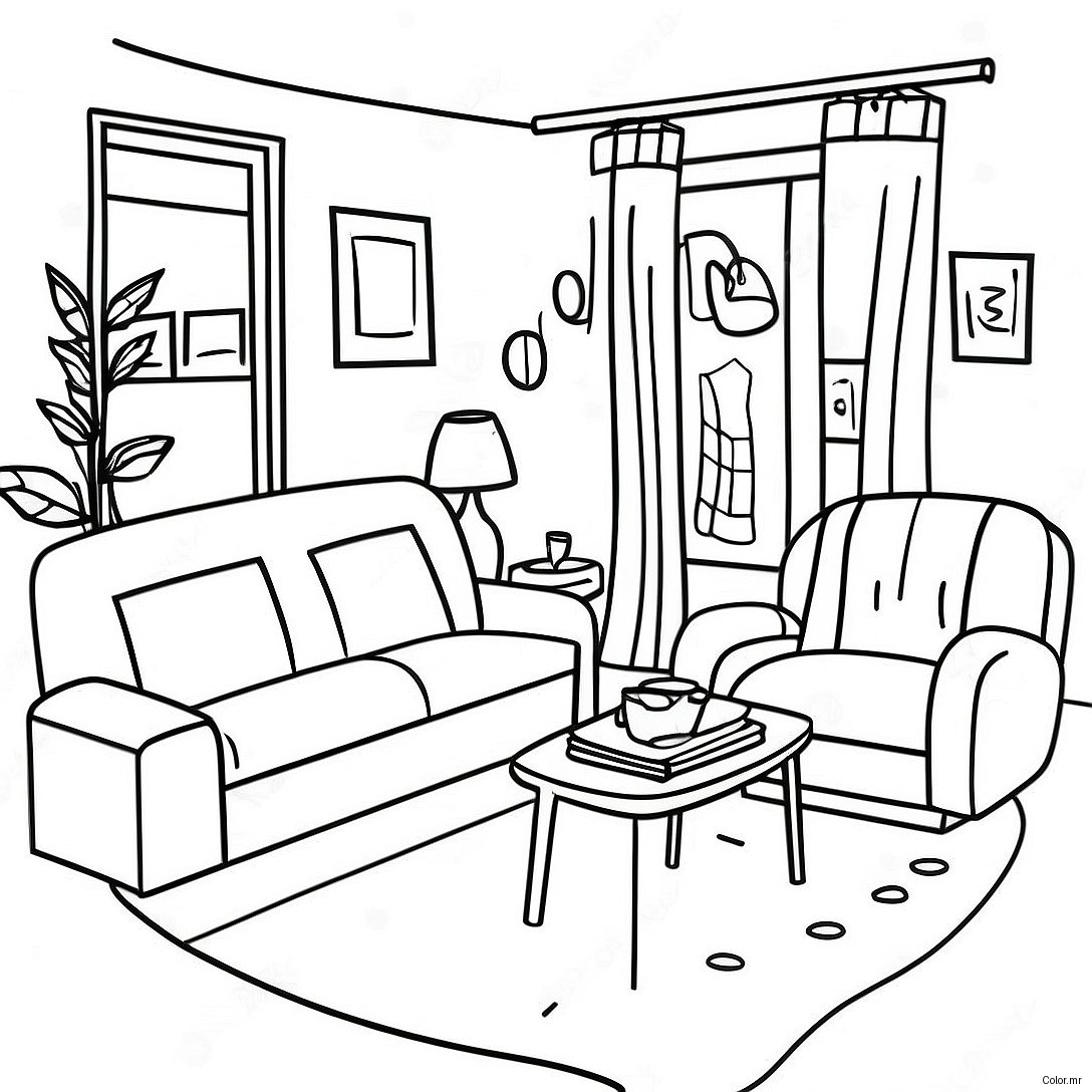 Cozy Apartment Living Room Coloring Page 51505 42897