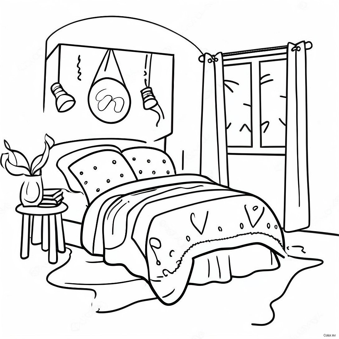 Cozy Bed With Colorful Pillows Coloring Page 30419 27330