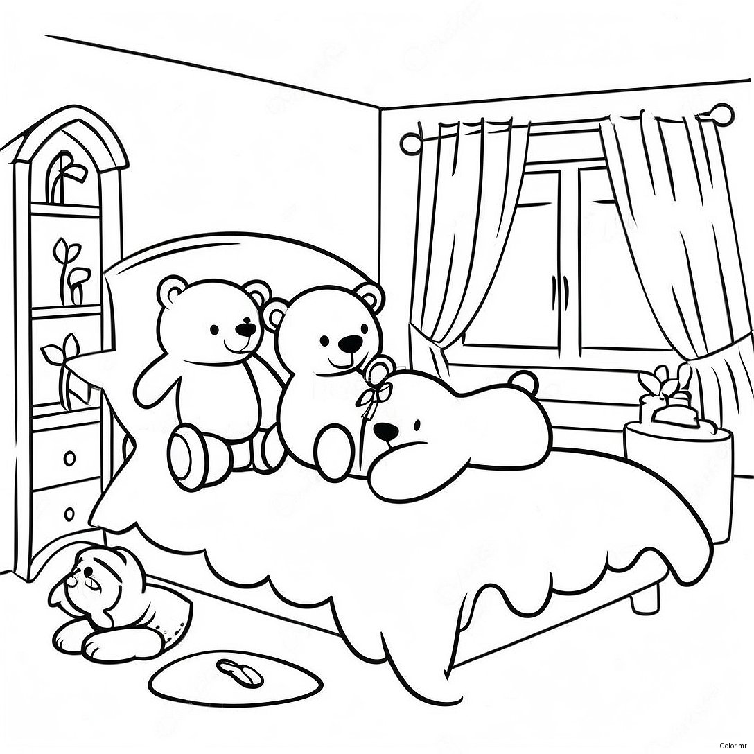 Cozy Bedroom With Teddy Bears Coloring Page 9447 7716