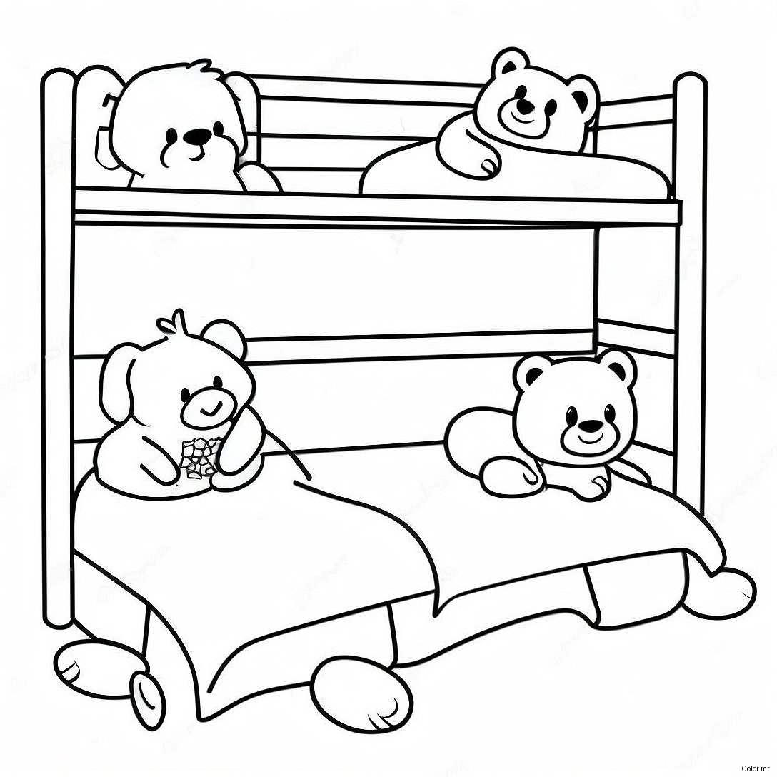 Cozy Bunk Bed With Teddy Bears Coloring Page 44513 36997