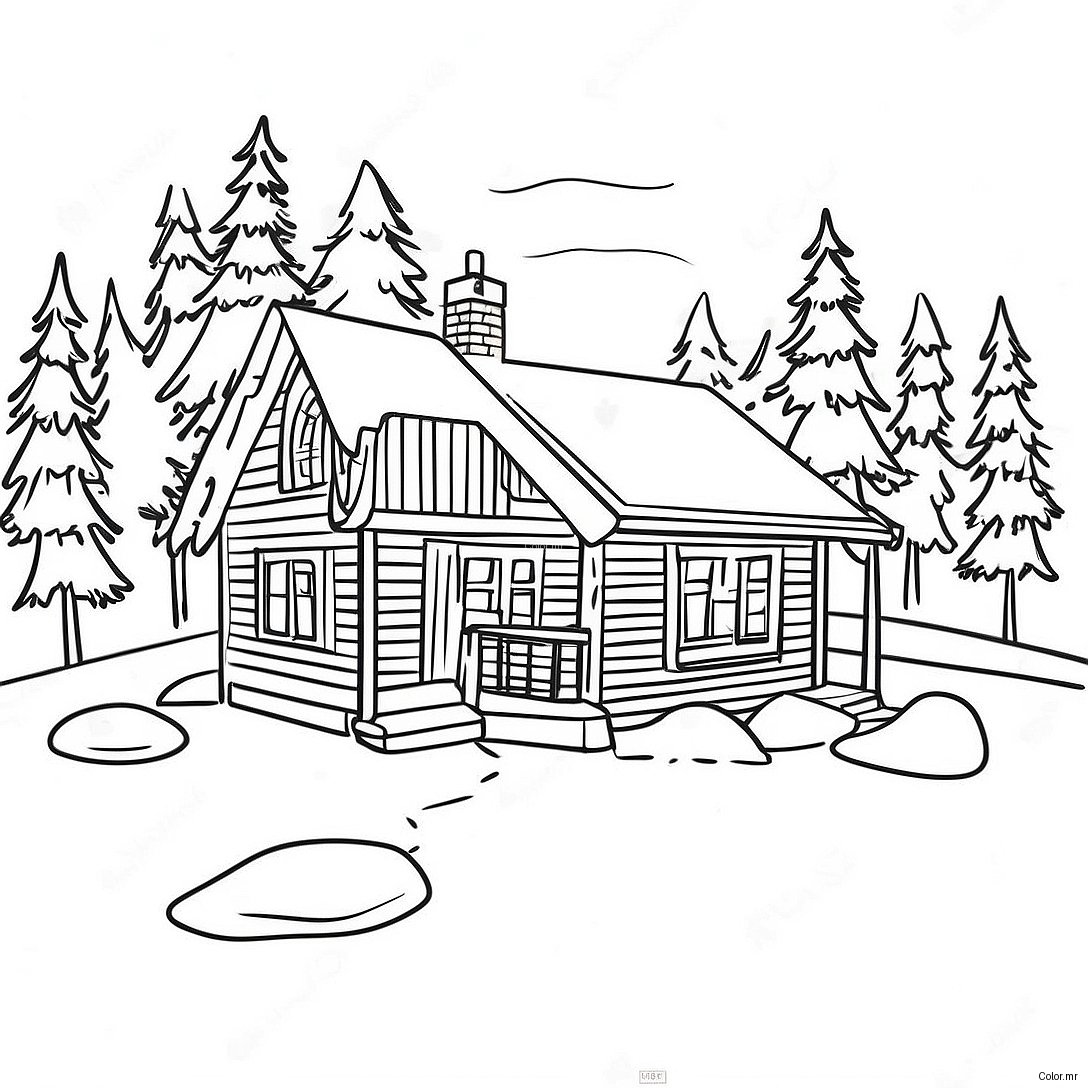 Cozy Cabin In The Snow Adult Coloring Page 5393 4317