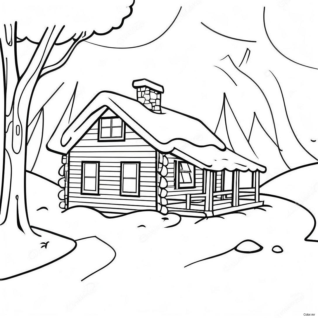 Cozy Cabin In The Snow Adult Coloring Page 5393 4319