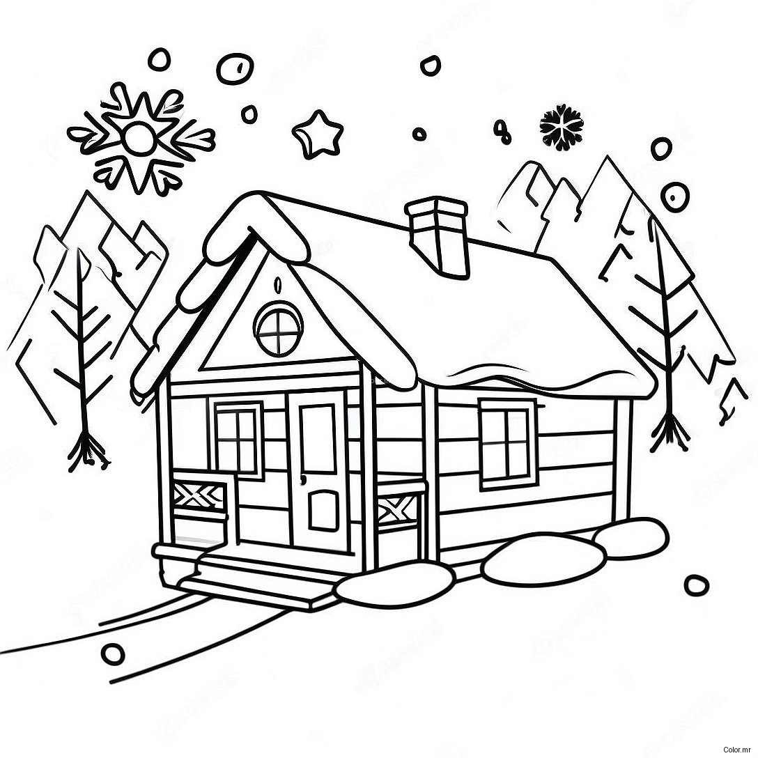 Cozy Winter Cabin With Snowflakes Coloring Page 64020 52953
