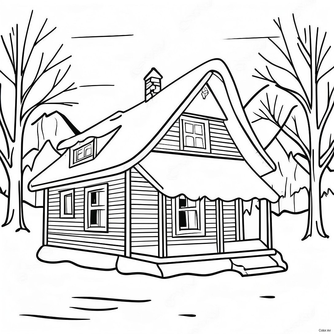 Cozy Winter Cabin With Snowflakes Coloring Page 64020 52955