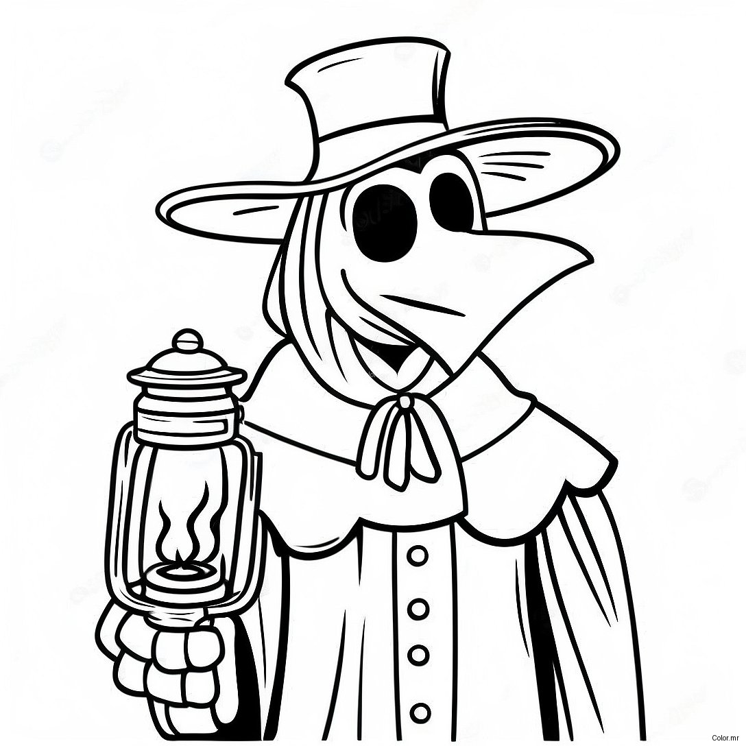 Creepy Plague Doctor With Lantern Coloring Page 48865 40608