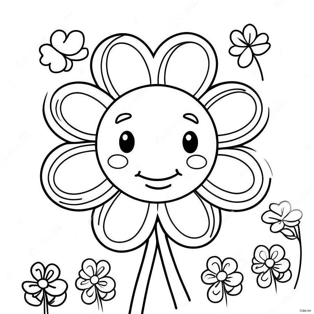 Cute 4 H Clover With Smiling Face Coloring Page 18486 15482