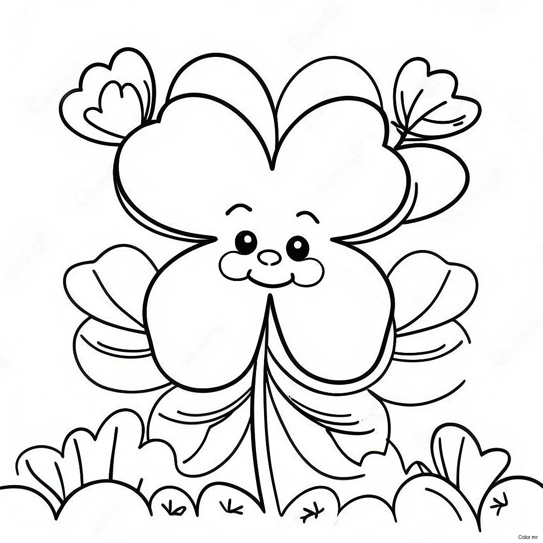 Cute 4 H Clover With Smiling Face Coloring Page 18486 15483