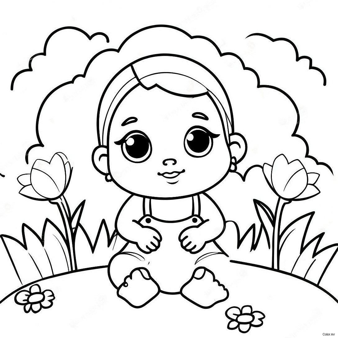 Cute Baby Jasmine In A Flower Garden Coloring Page 38707 32161