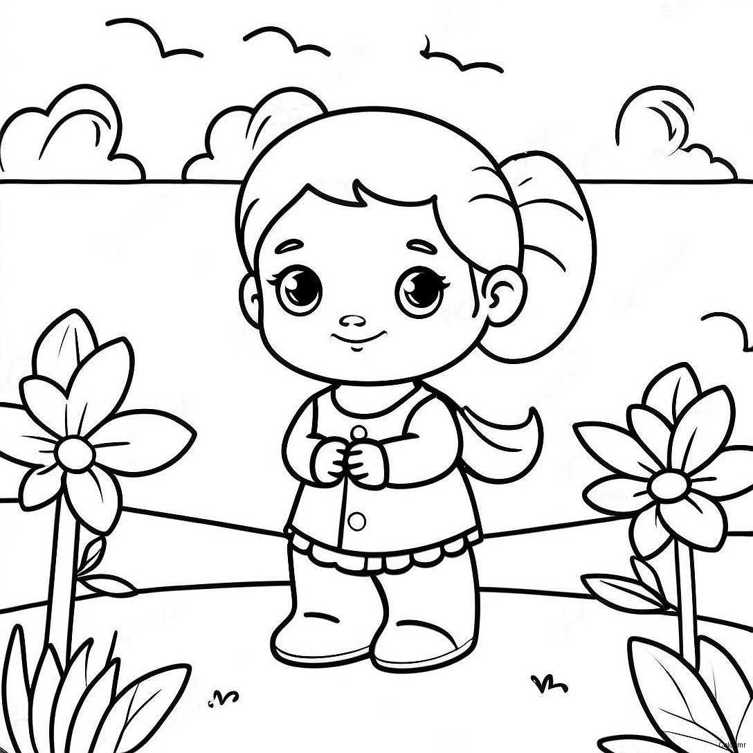 Cute Baby Jasmine In A Flower Garden Coloring Page 38707 32164