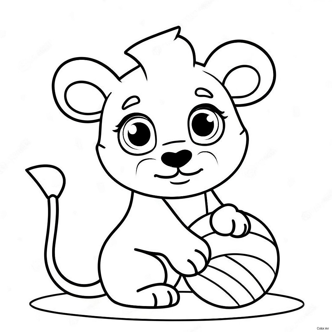 Cute Baby Lion Playing With Ball Coloring Page 20642 19139