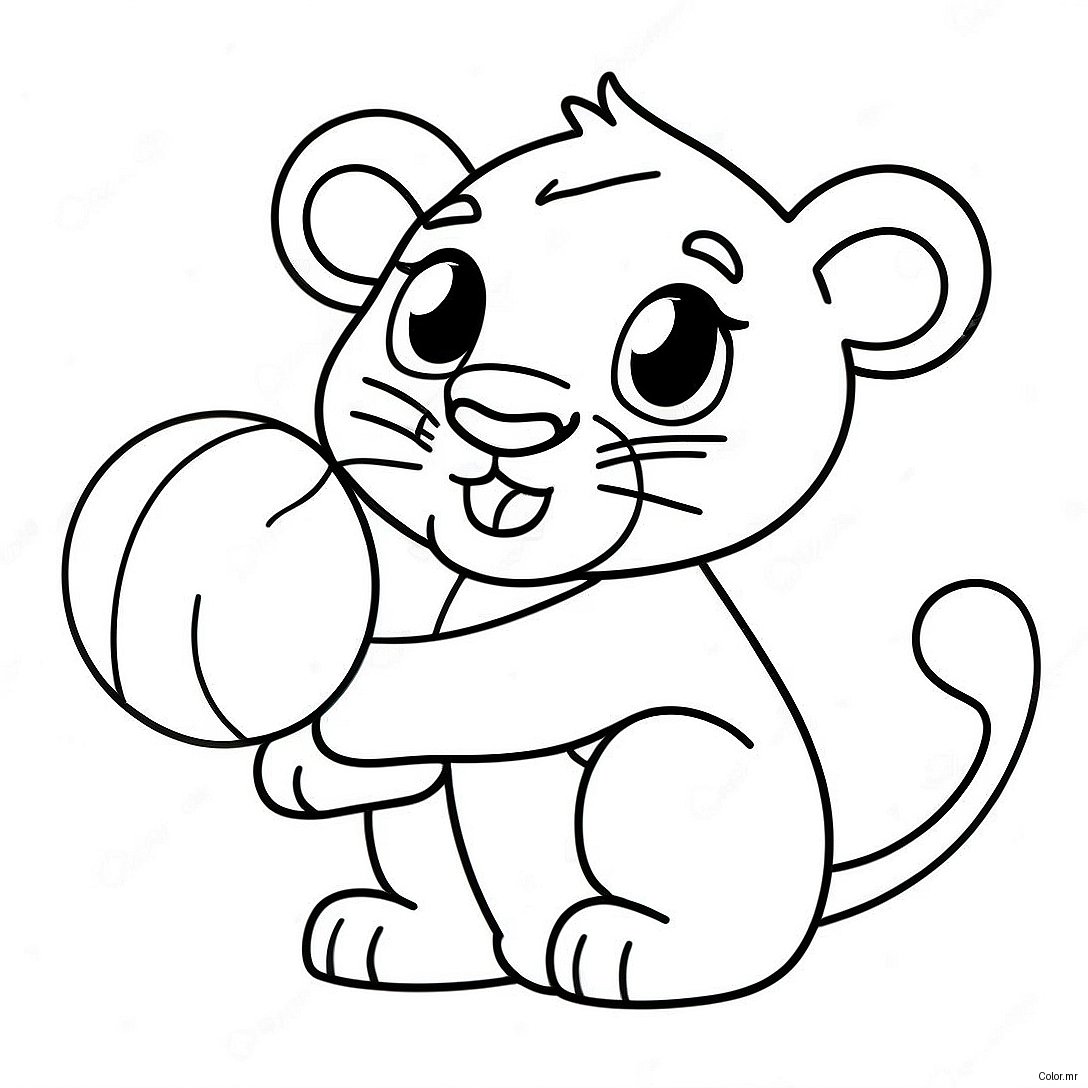 Cute Baby Lion Playing With Ball Coloring Page 20642 19140