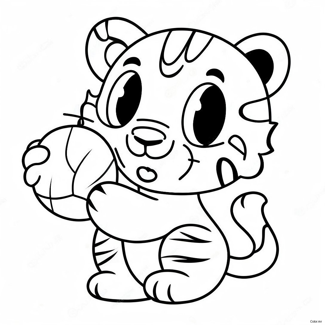 Cute Baby Tiger Playing With A Ball Coloring Page 29448 26565