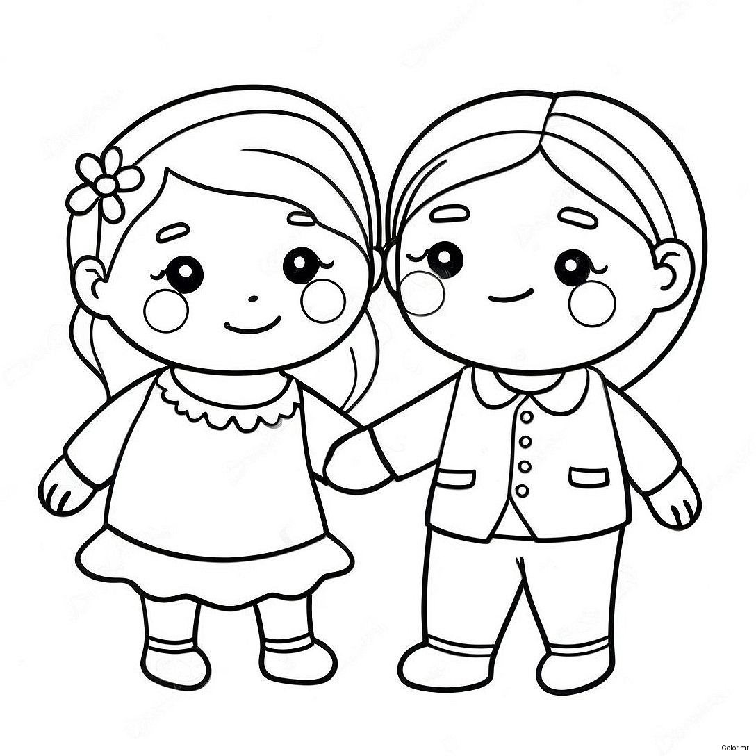 Cute Bffs Holding Hands Coloring Page 37346 31090
