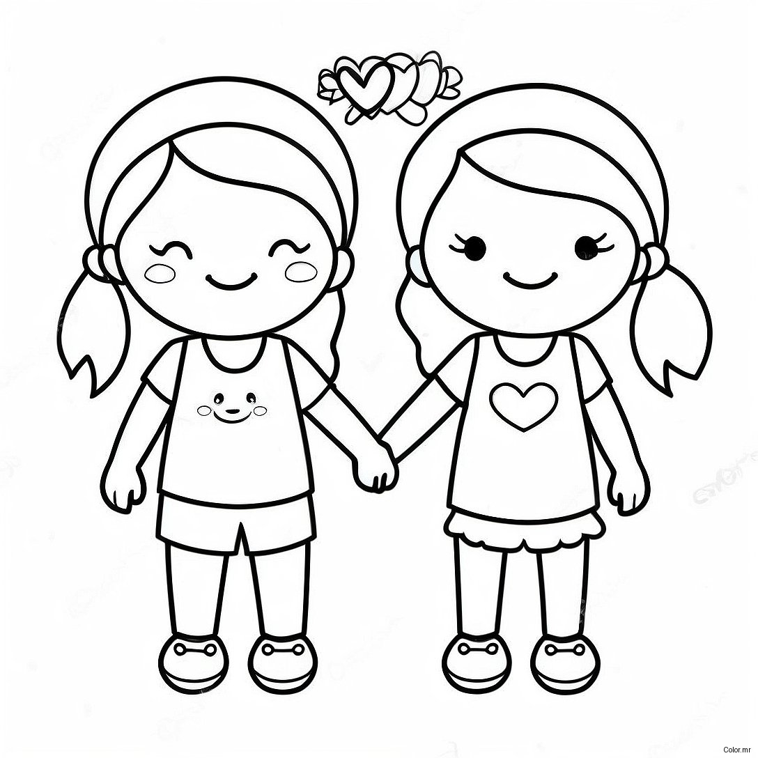 Cute Bffs Holding Hands Coloring Page 37346 31092
