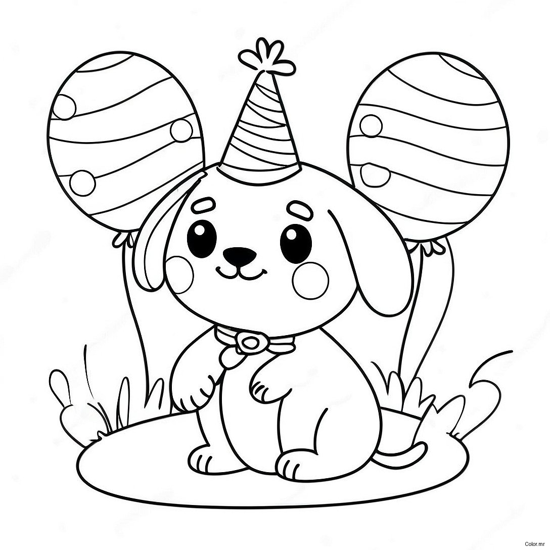 Cute Birthday Puppy With Balloons Coloring Page 66121 54616