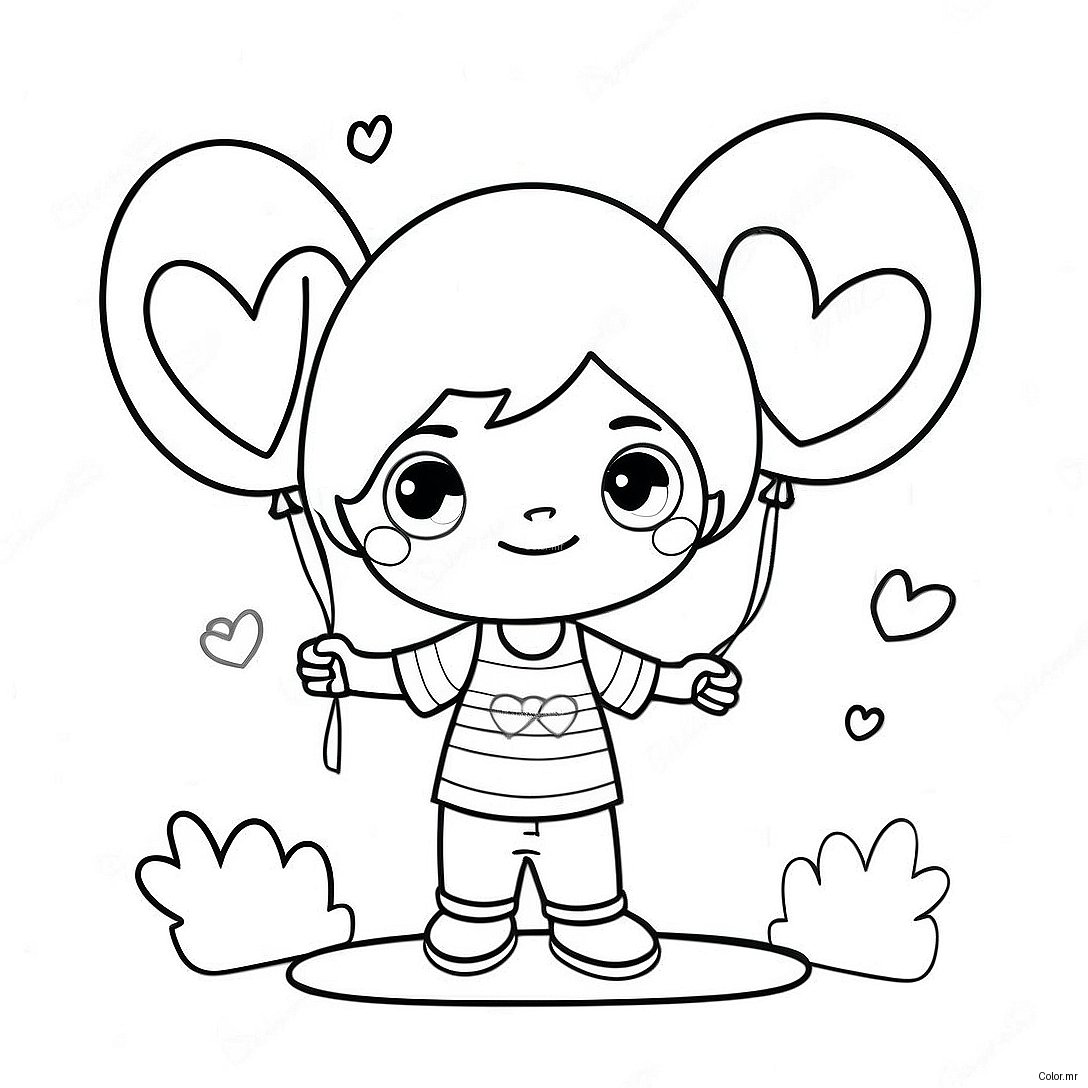 Cute Boy With Heart Balloons Coloring Page 9397 7673