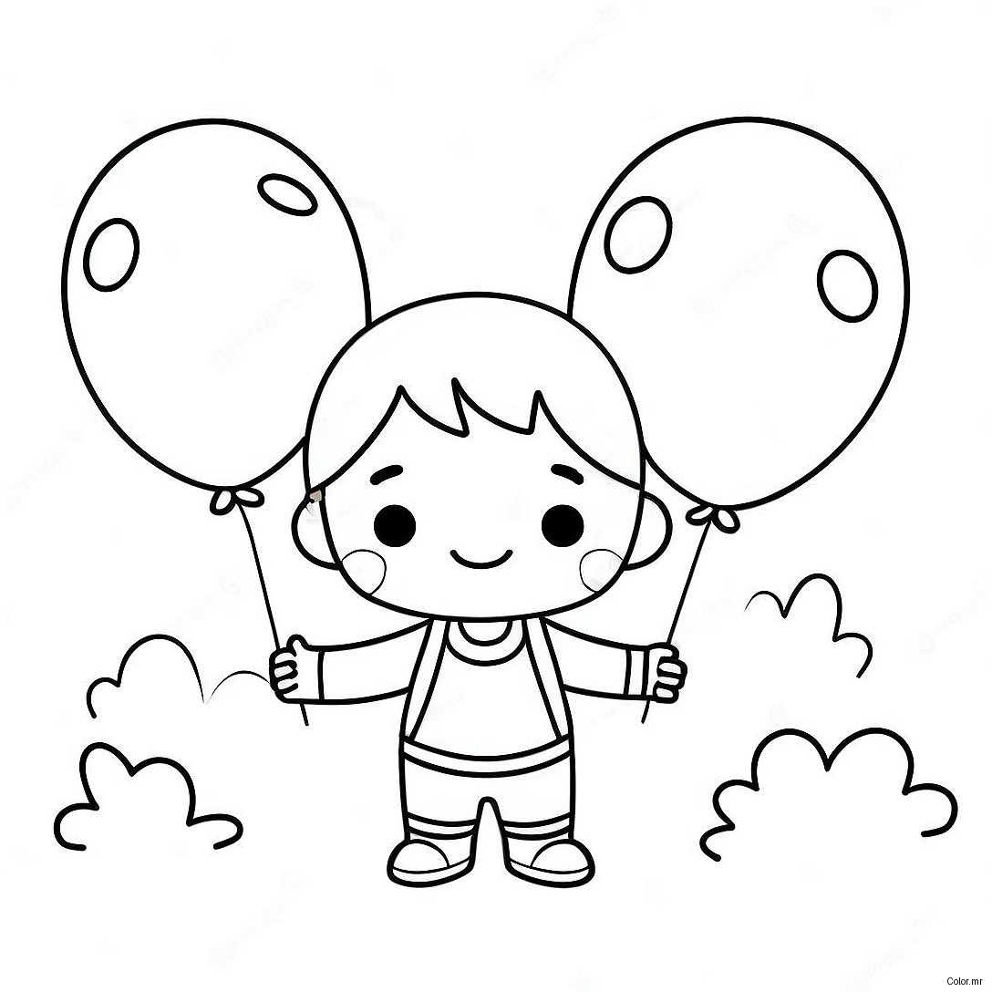 Cute Boy With Heart Balloons Coloring Page 9397 7675