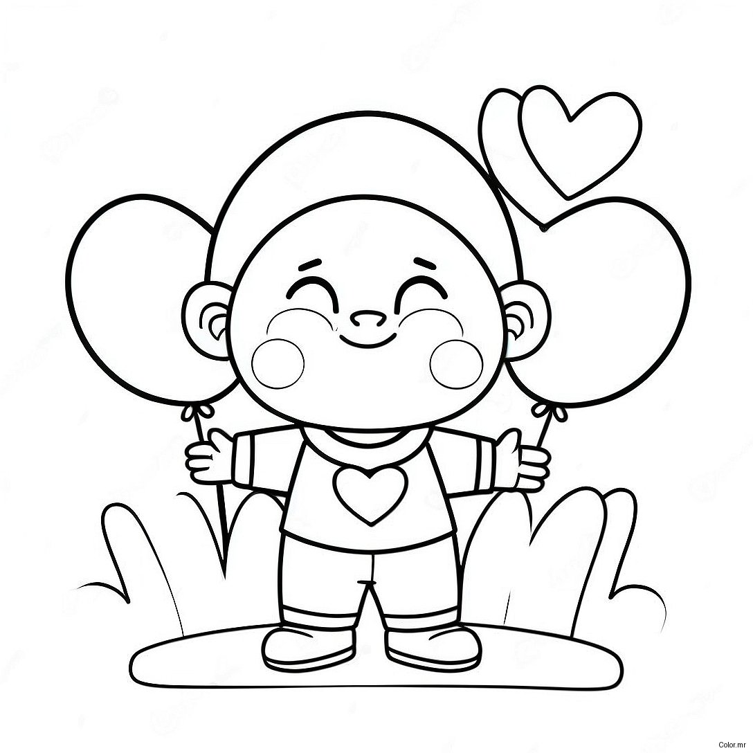 Cute Boy With Heart Balloons Coloring Page 9397 7676
