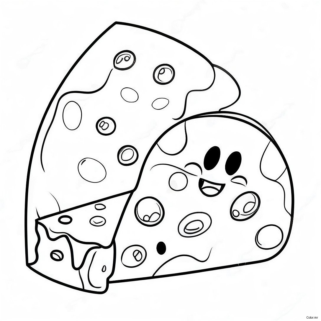 Cute Cartoon Cheese Slice Coloring Page 20632 19130