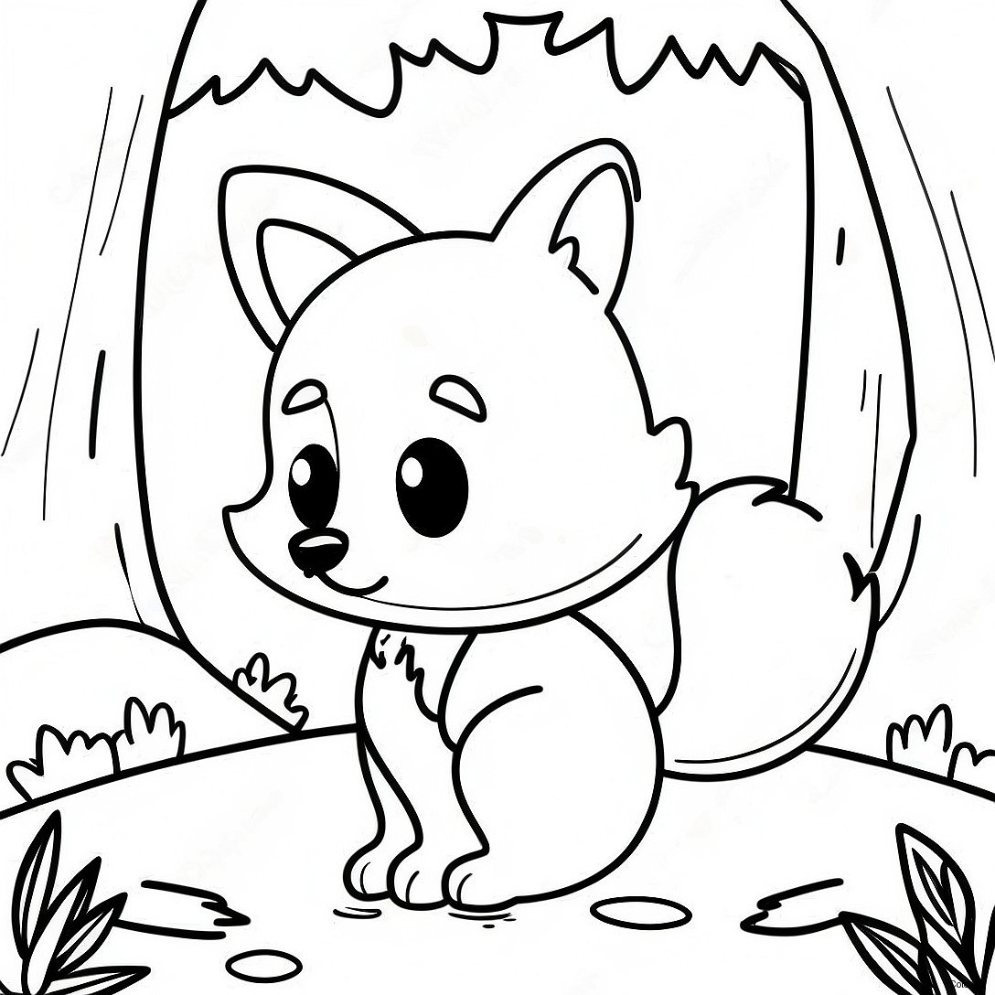 Cute Cartoon Fox In A Forest Coloring Page 48975 40681