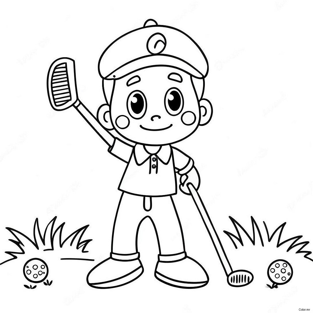 Cute Cartoon Golfer Coloring Page 2132 1750