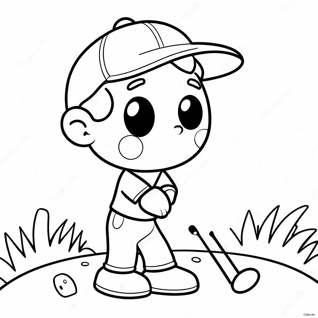 Cute Cartoon Golfer Coloring Page 2132 1751