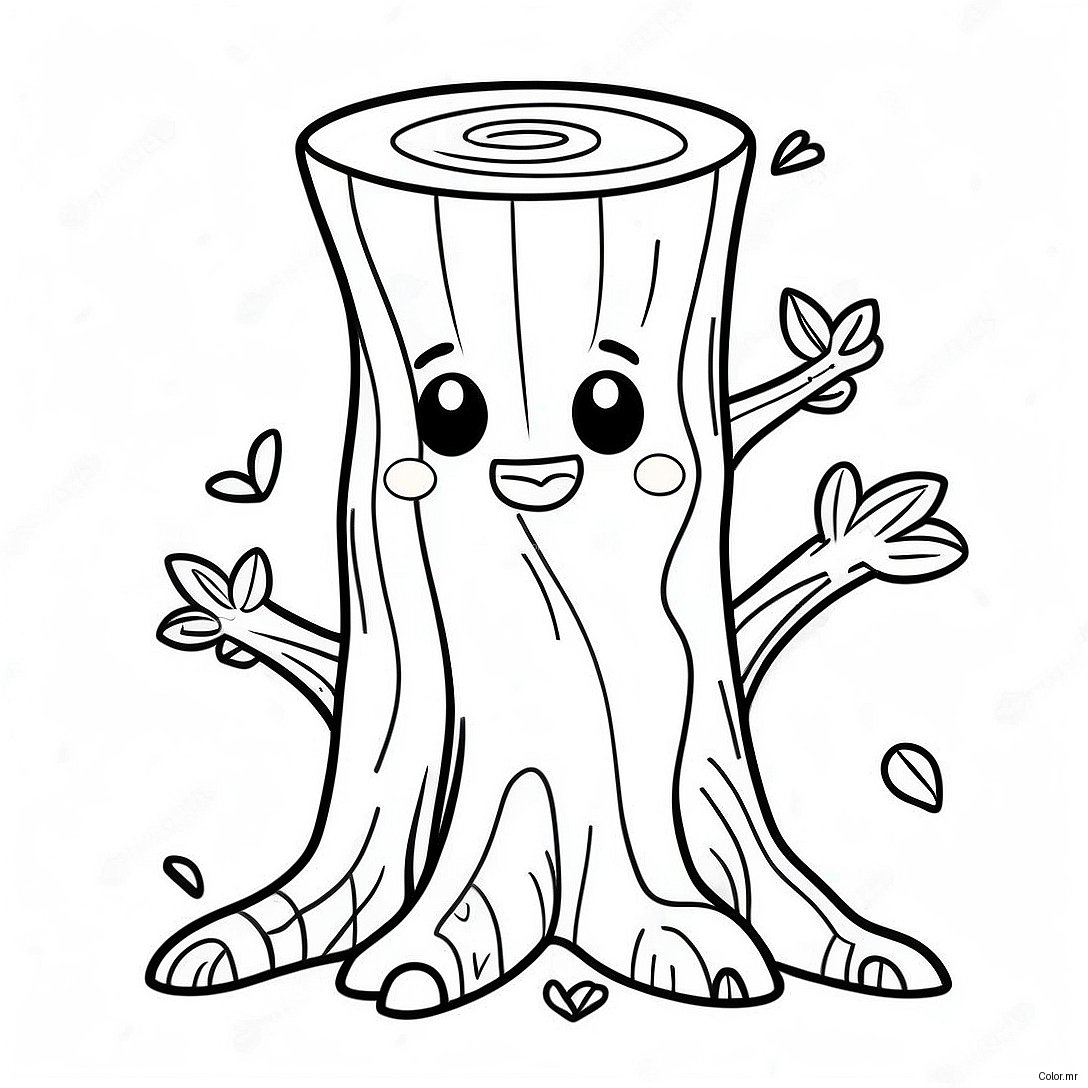 Cute Cartoon Tree Trunk Coloring Page 58466 48574