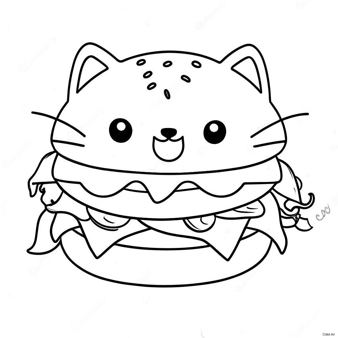 Cute Cat Burger With Whiskers Coloring Page 68553 56531