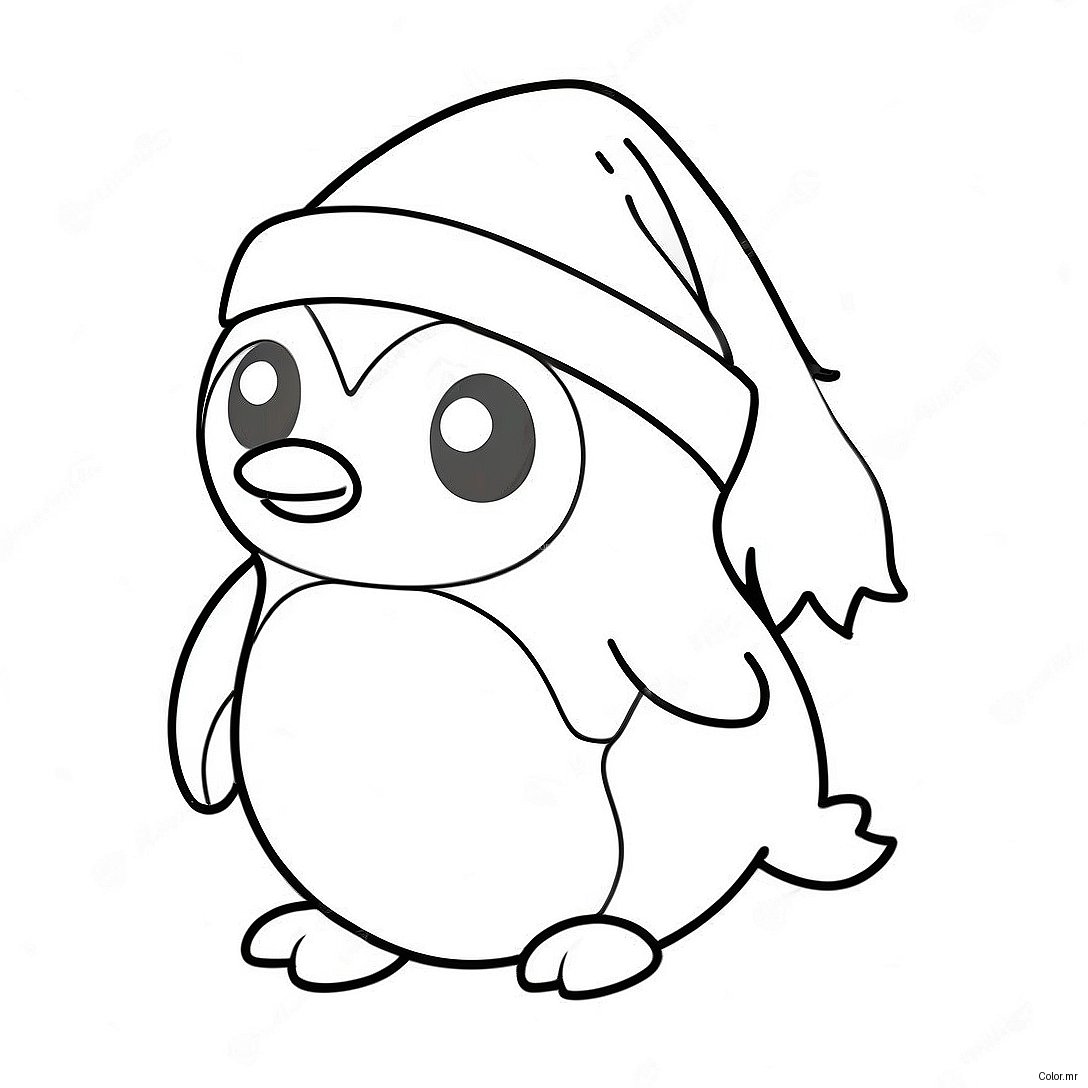 Cute Christmas Penguin With Santa Hat Coloring Page 70824 58546
