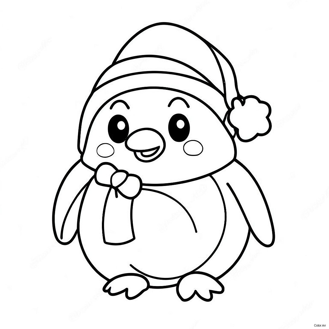 Cute Christmas Penguin With Santa Hat Coloring Page 70824 58547