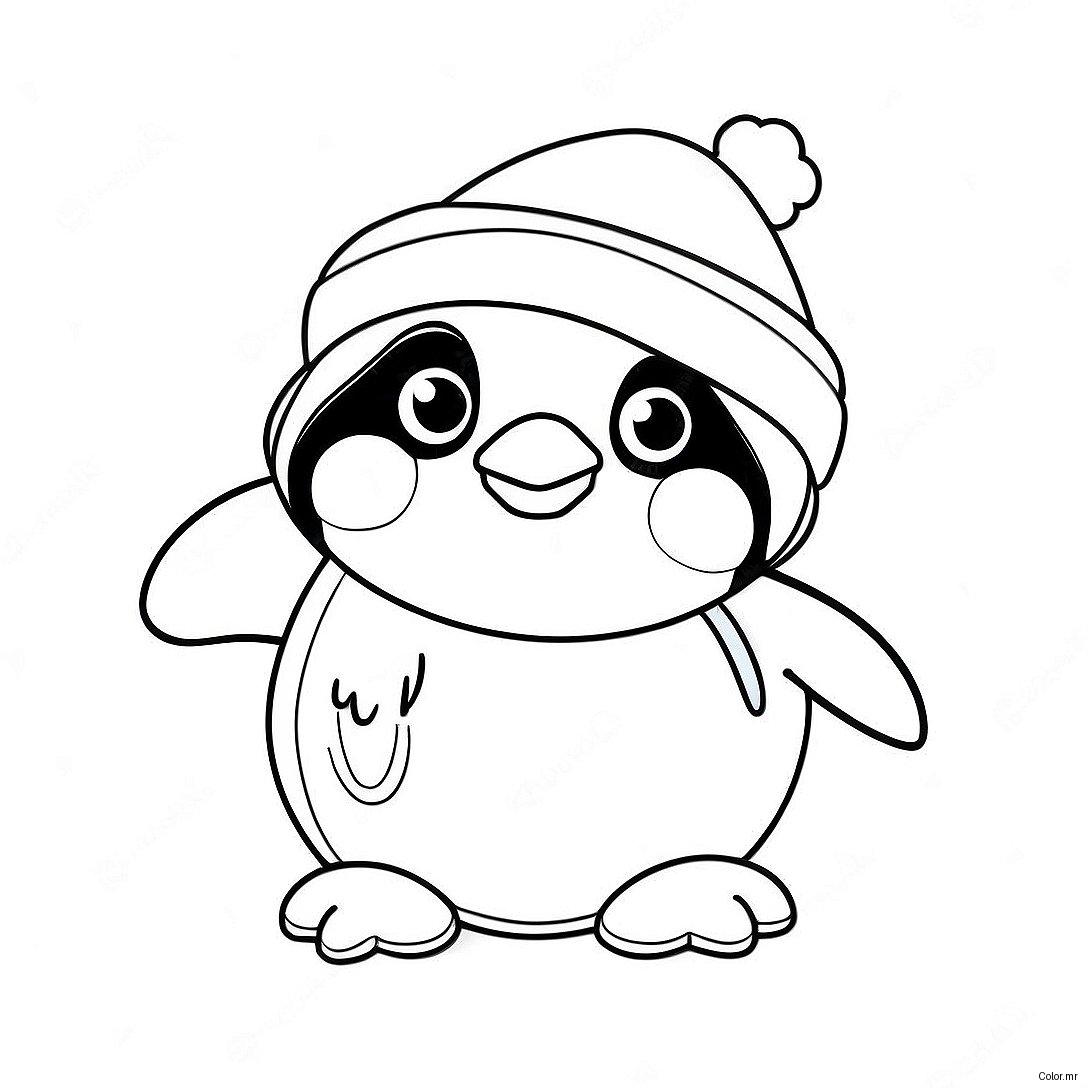 Cute Christmas Penguin With Santa Hat Coloring Page 70824 58548