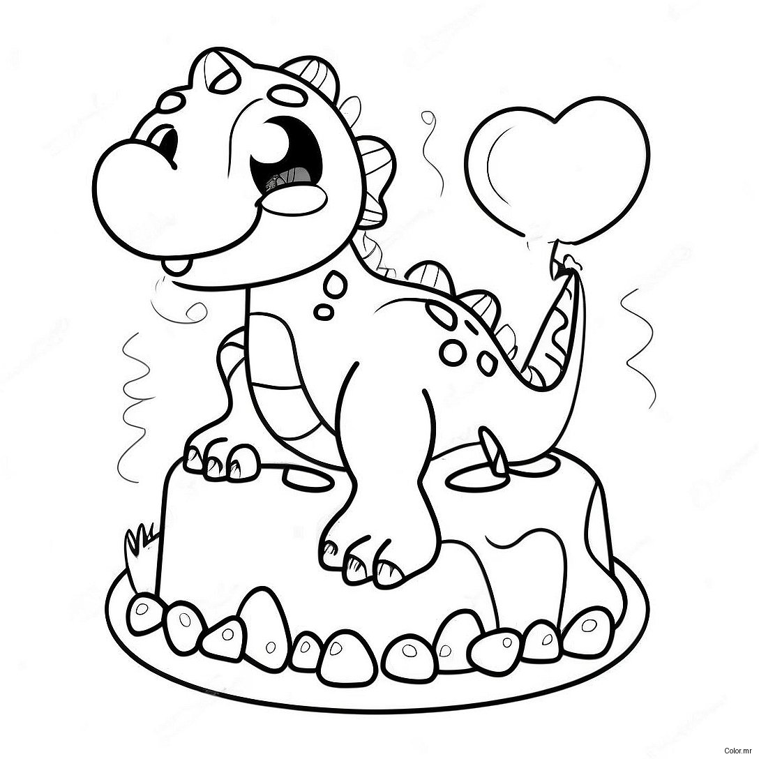 Cute Dinosaur Birthday Cake Coloring Page 26363 24150