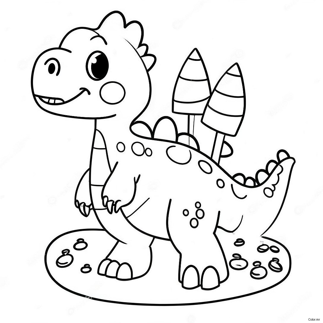 Cute Dinosaur Birthday Cake Coloring Page 26363 24151