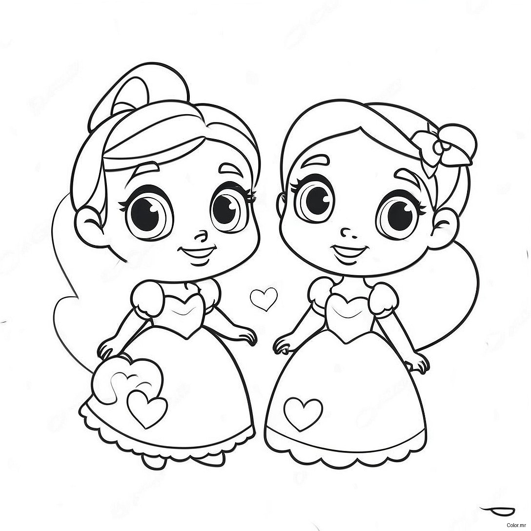 Cute Disney Princesses With Hearts Coloring Page 17014 14313