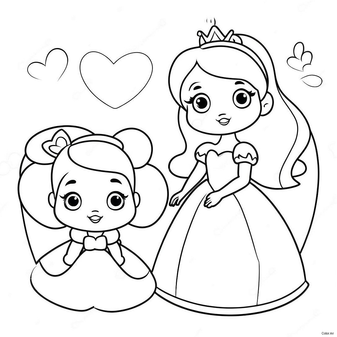 Cute Disney Princesses With Hearts Coloring Page 17014 14314