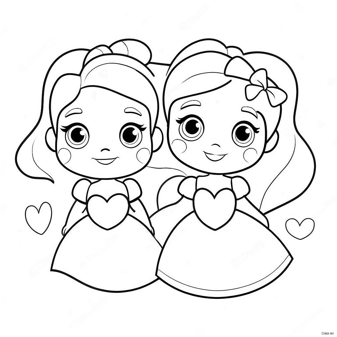 Cute Disney Princesses With Hearts Coloring Page 17014 14315
