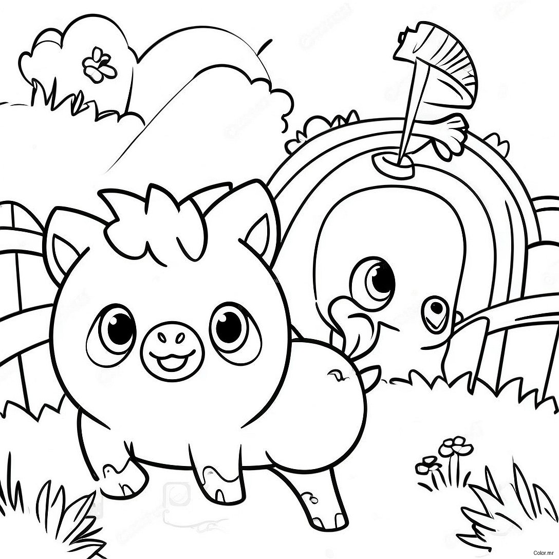 Cute Farm Animals Around Hay Coloring Page 71274 58905