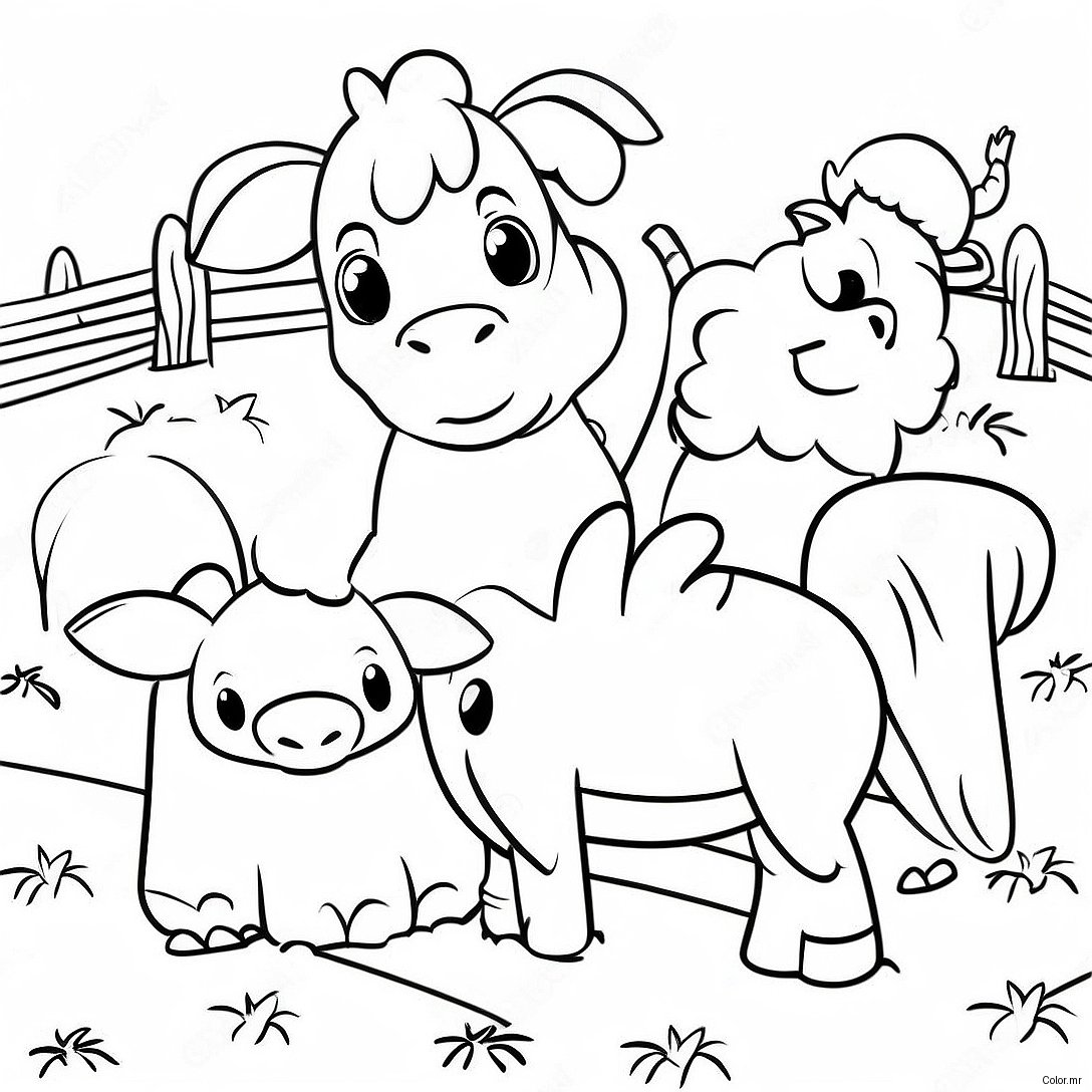 Cute Farm Animals Around Hay Coloring Page 71274 58907