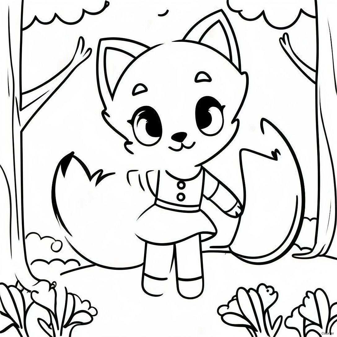 Cute Fox Anime Girl In A Forest Coloring Page 43513 36211