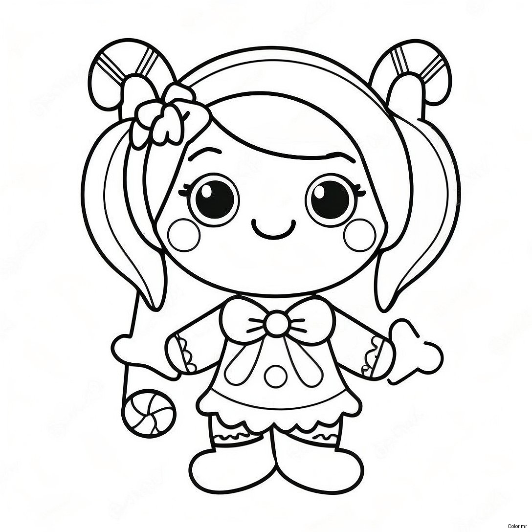 Cute Gingerbread Girl With Candy Canes Coloring Page 37136 30930