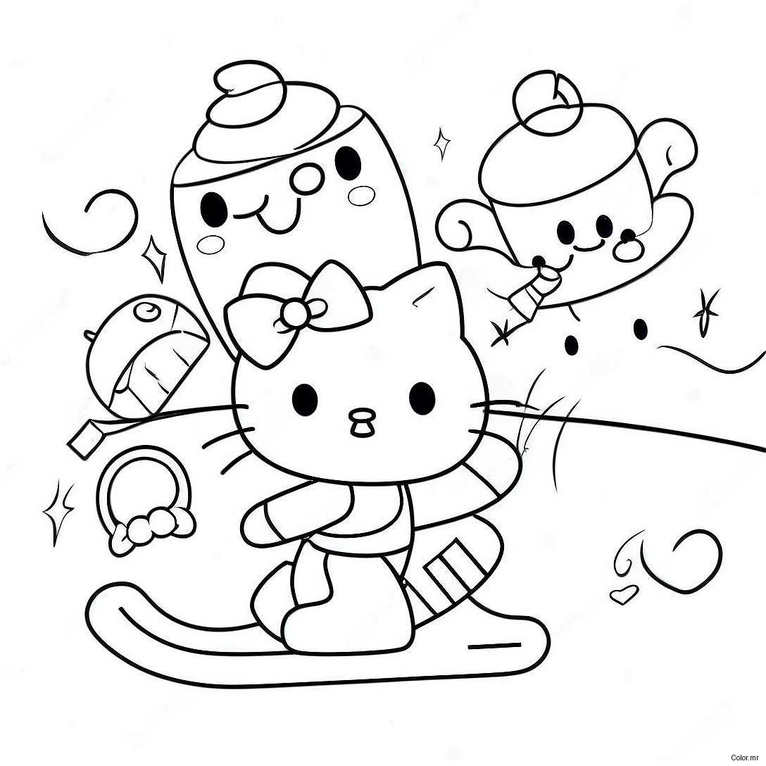 Cute Hello Kitty Ice Skating With Friends Coloring Page 49205 40865