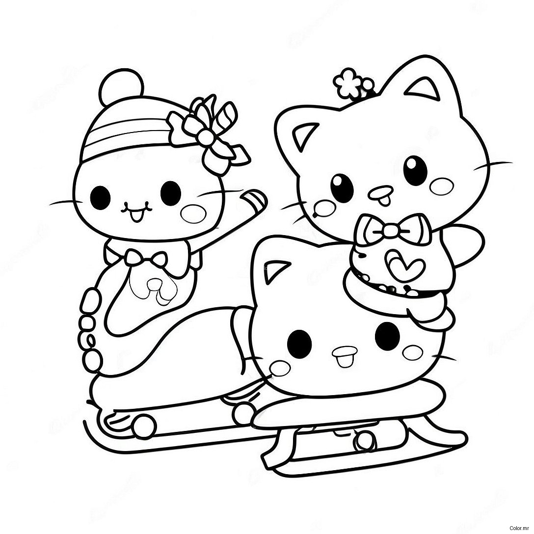 Cute Hello Kitty Ice Skating With Friends Coloring Page 49205 40866